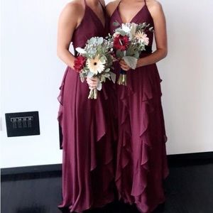 vera wang white maroon halter bridesmaid dress